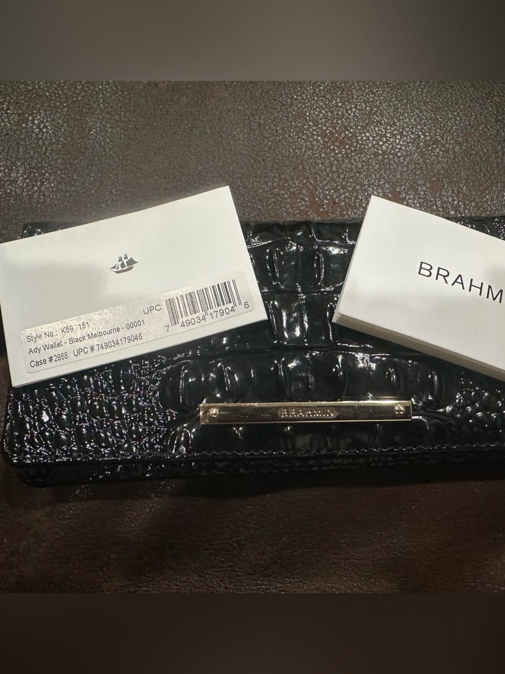 Brahmin Black Croc-Embossed Patent Leather Clutch